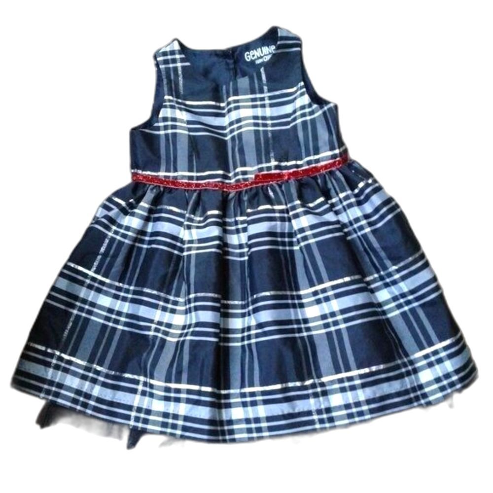 Genuine Kids Party Dress 3T Black with White & Silver Plaid Red Sparkle Lined